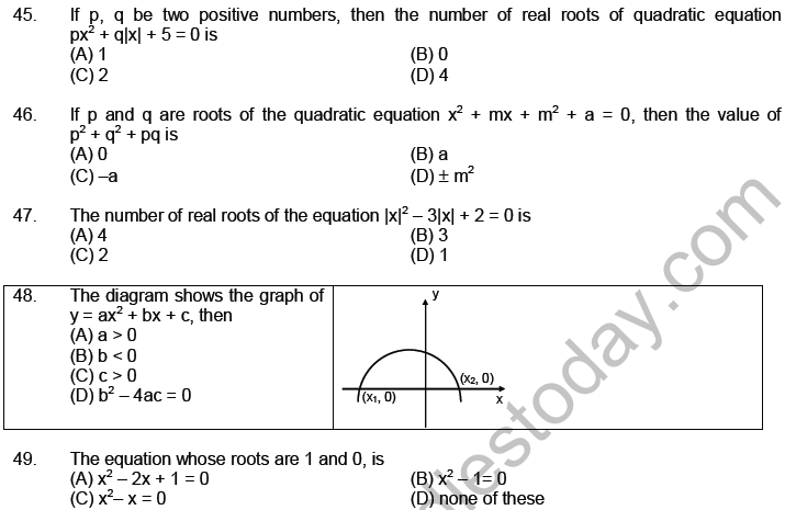 JEE Mathematics Theory Of Equations MCQs Set A, Multiple Choice Questions